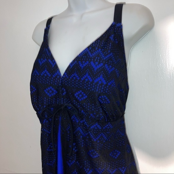 Catherines Black Lace Overlay Blue Tankini Top 20W - Picture 3 of 6